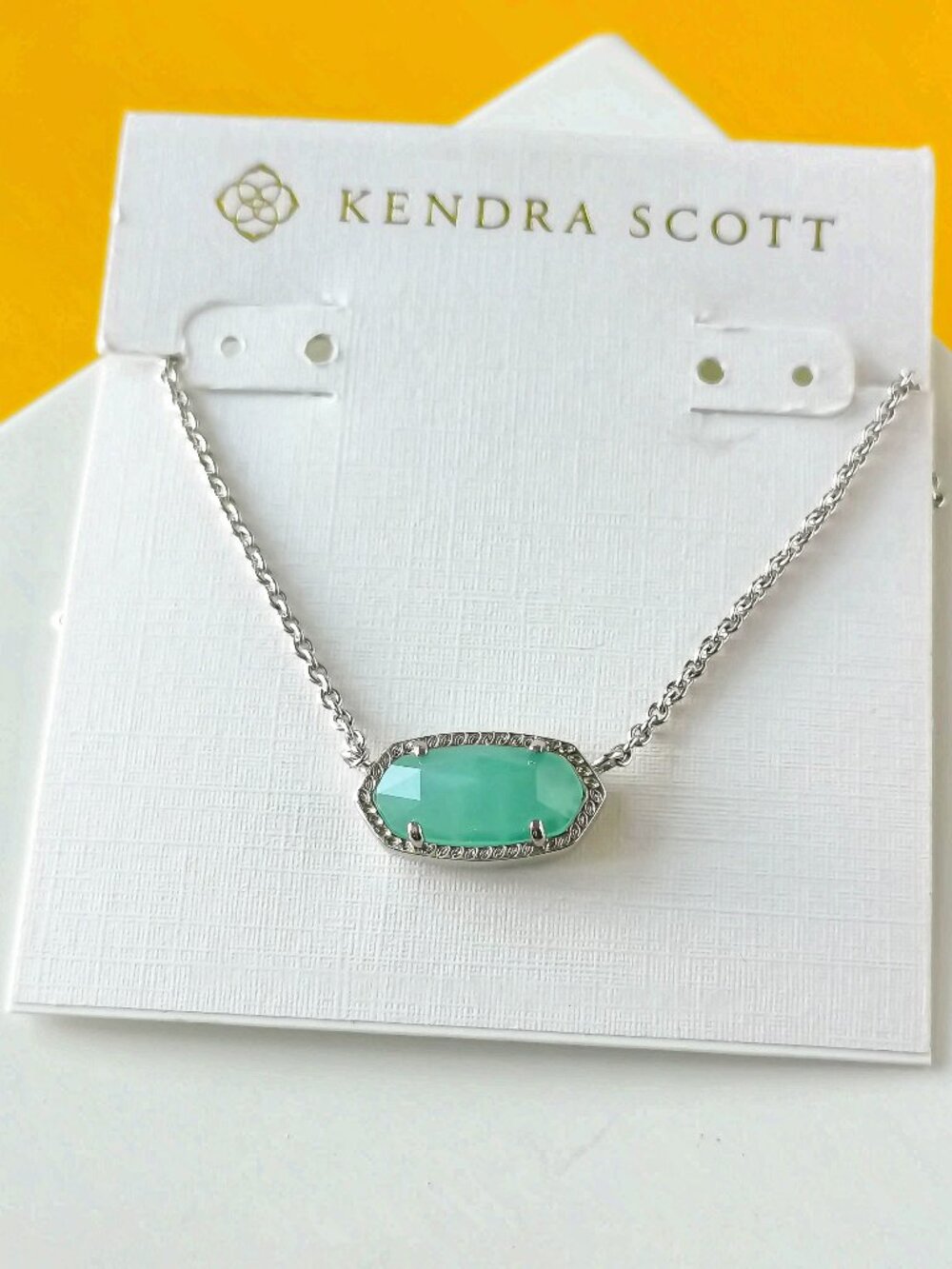 Kendra Scott Elisa Silver Mint Green Glass Pendant Necklace